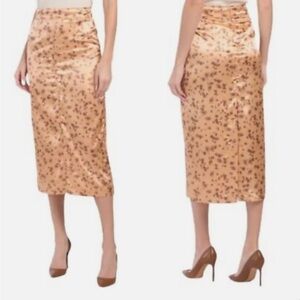 Zara floral print satin midi pencil skirt in rose gold & brown - Size XS  NWOT
